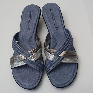 Damiani's Made in Italy Slip on Heeled Sandals, Blue, 8